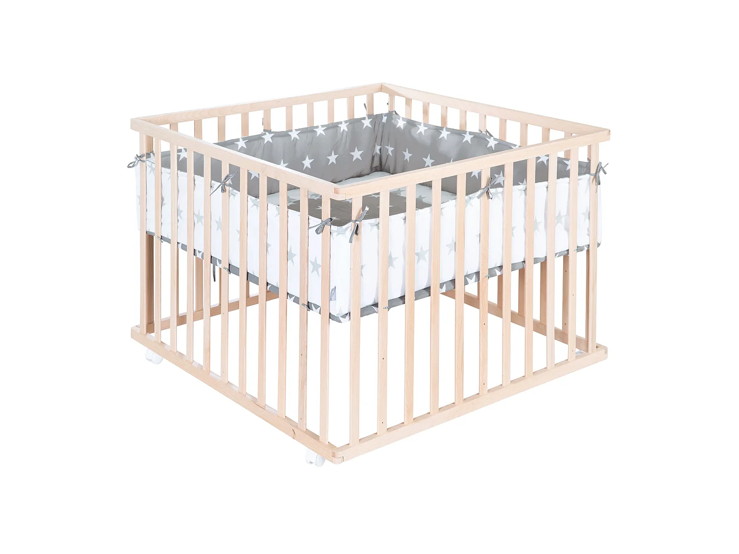 Parque de juegos Roba Little Stars 100x100 cm de madera de haya biológica con diseño textil
