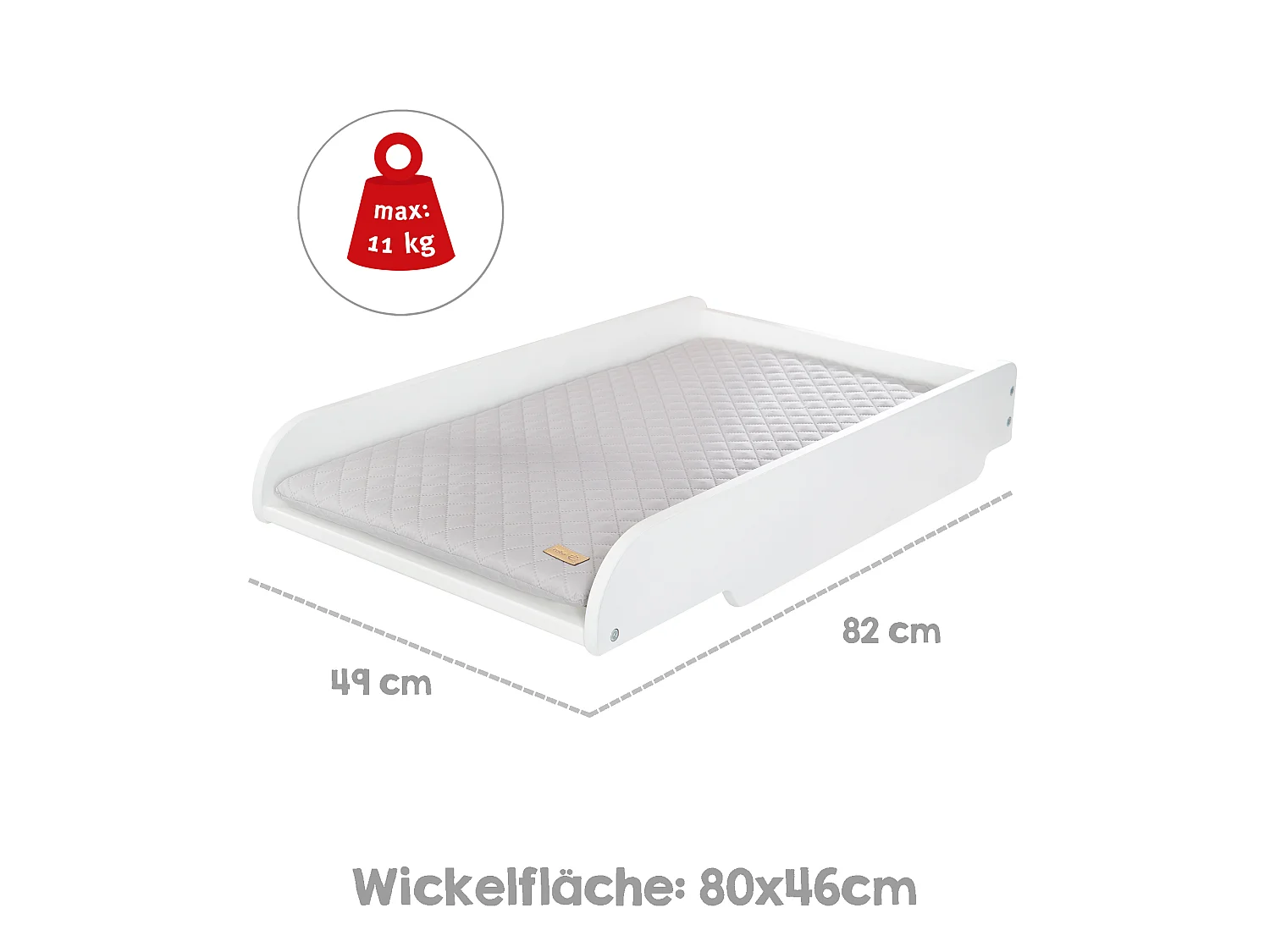 Piano fasciatoio bianco + Cuscino stile Roba per lettini da 60x120cm e 70x140cm