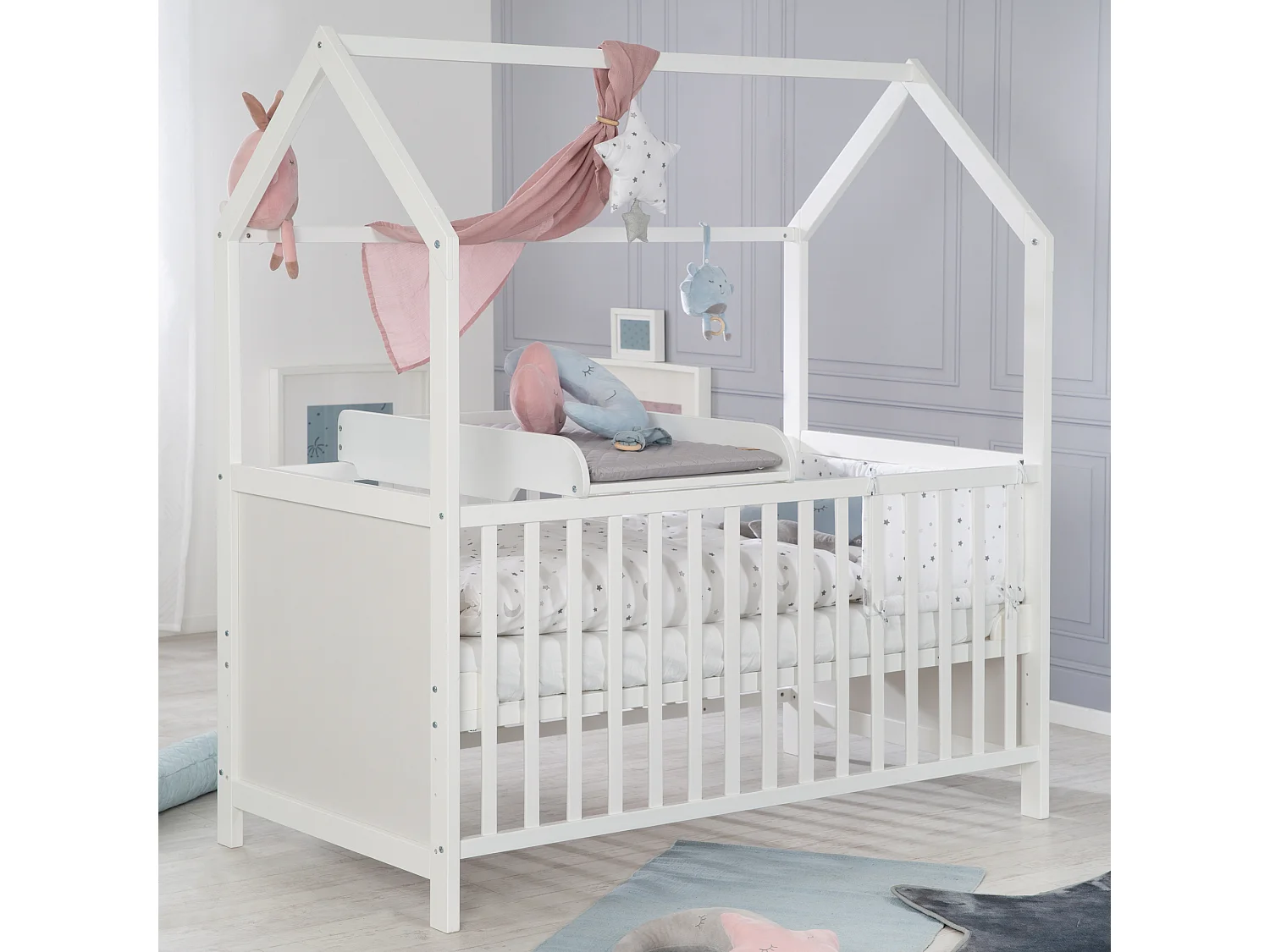 Piano fasciatoio bianco + Cuscino stile Roba per lettini da 60x120cm e 70x140cm