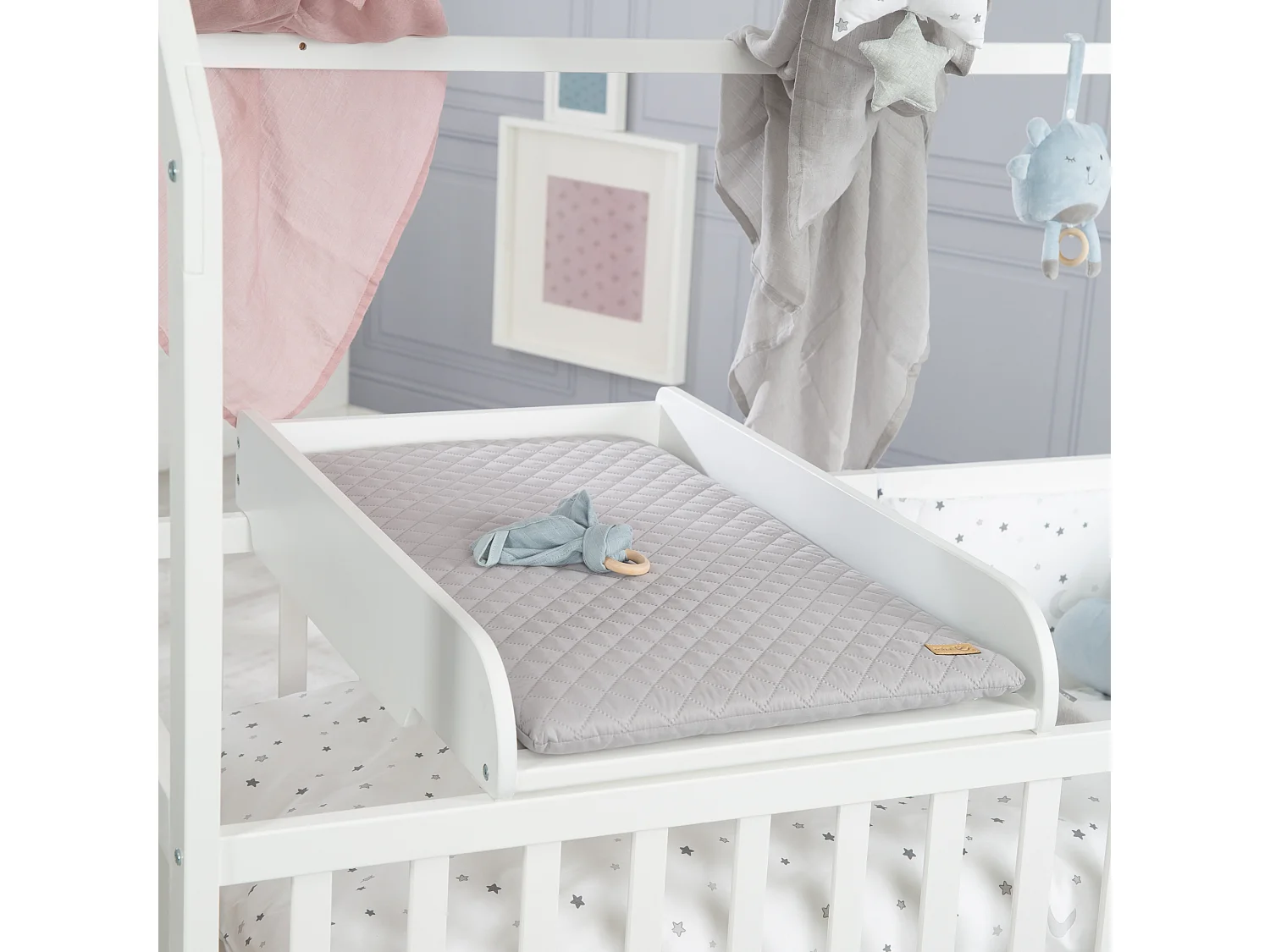 Piano fasciatoio bianco + Cuscino stile Roba per lettini da 60x120cm e 70x140cm