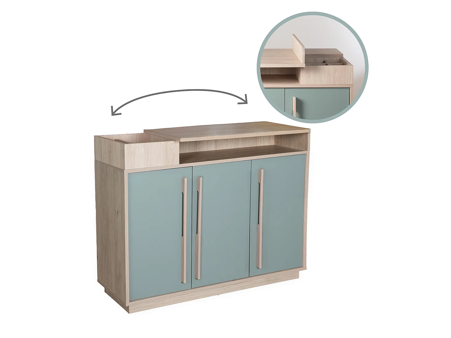 Table à langer Roba Selva Green avec fonction de fermeture en douceur et compartiments de rangement