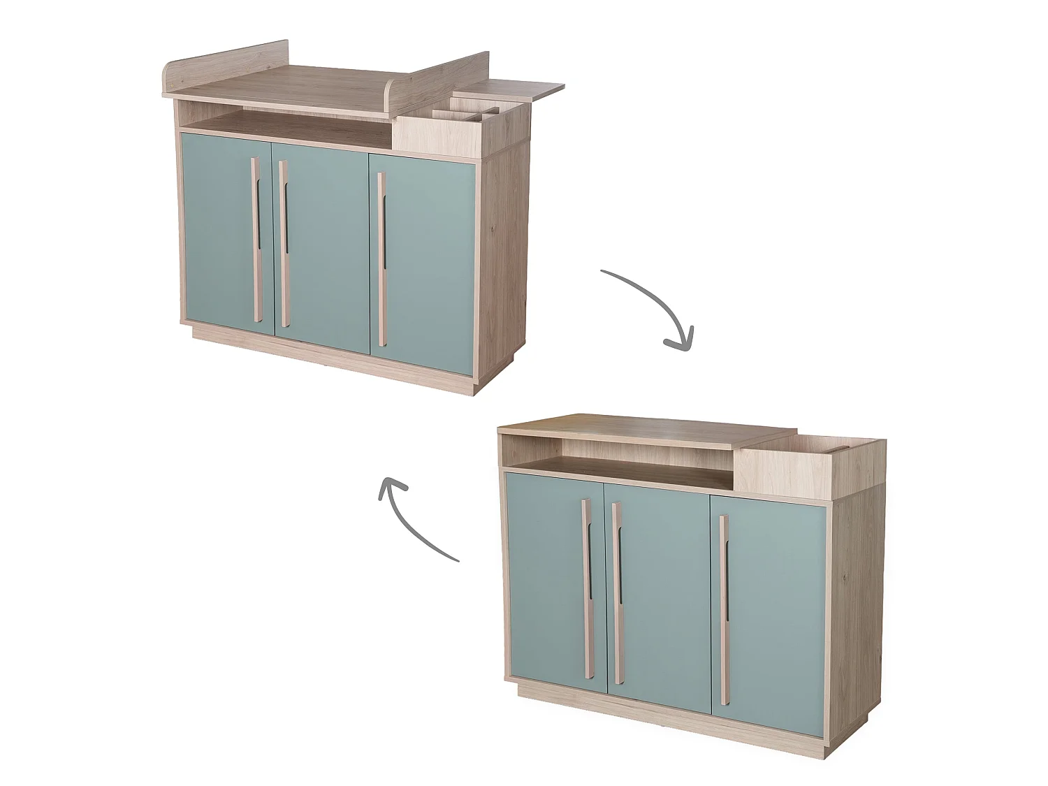 Table à langer Roba Selva Green avec fonction de fermeture en douceur et compartiments de rangement