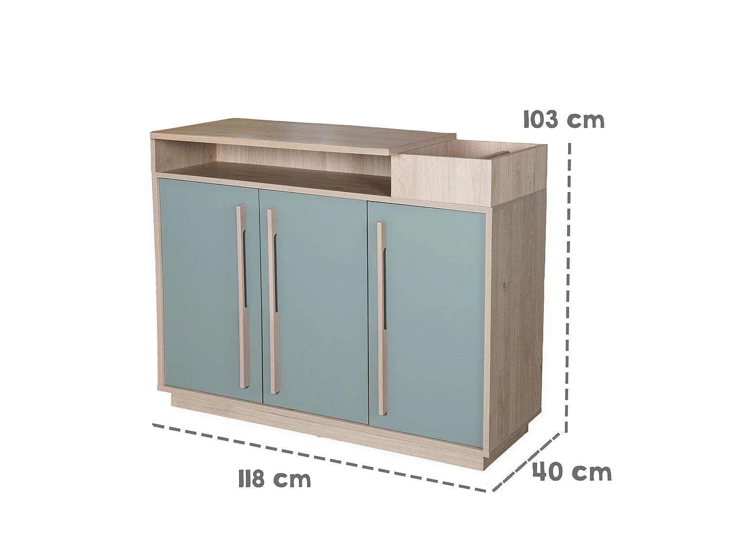 Table à langer Roba Selva Green avec fonction de fermeture en douceur et compartiments de rangement