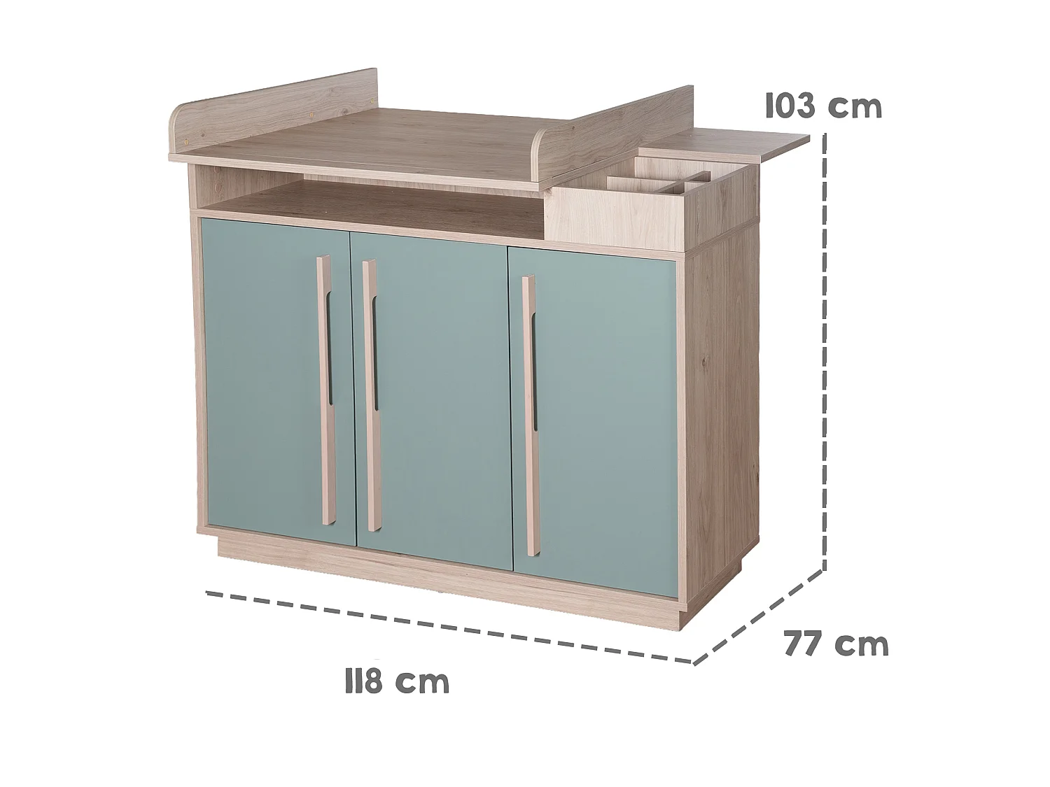 Table à langer Roba Selva Green avec fonction de fermeture en douceur et compartiments de rangement