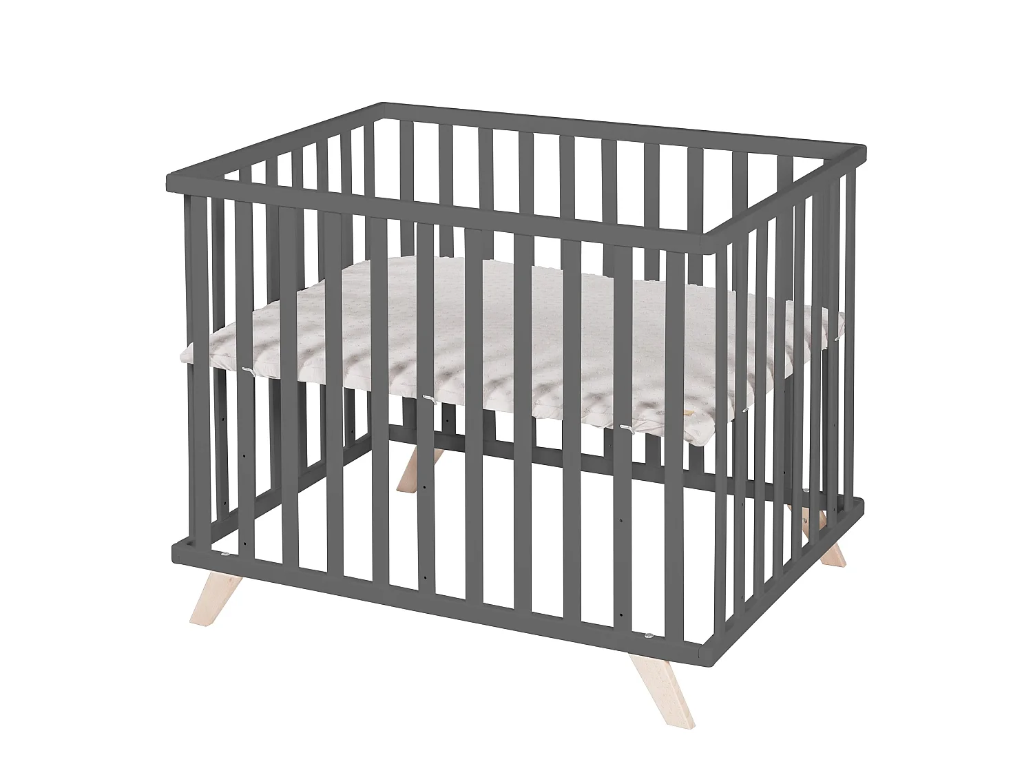 Parque Infantil de 4 Lados Roba con Inserto Lil Planet, Gris Antracita de Haya Biológica, Ecológico, Resistente, Ajustable en 3 Alturas