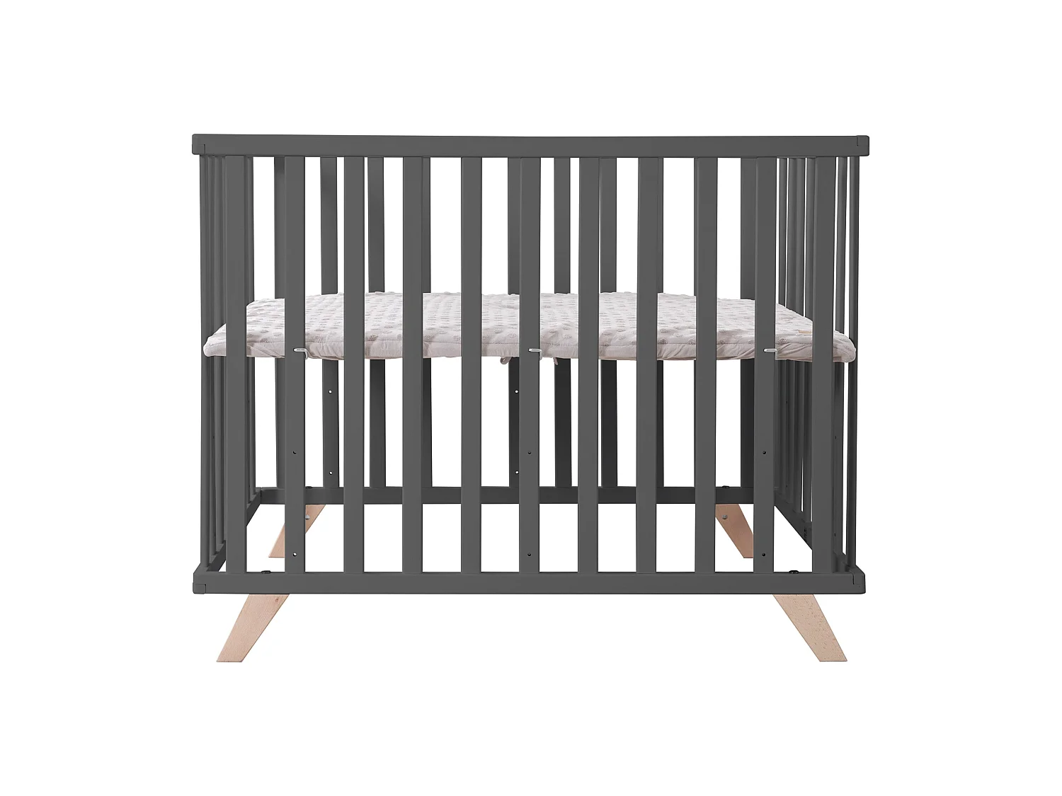 Parque Infantil de 4 Lados Roba con Inserto Lil Planet, Gris Antracita de Haya Biológica, Ecológico, Resistente, Ajustable en 3 Alturas