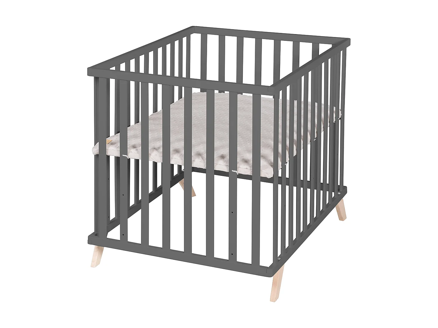 Parque Infantil de 4 Lados Roba con Inserto Lil Planet, Gris Antracita de Haya Biológica, Ecológico, Resistente, Ajustable en 3 Alturas