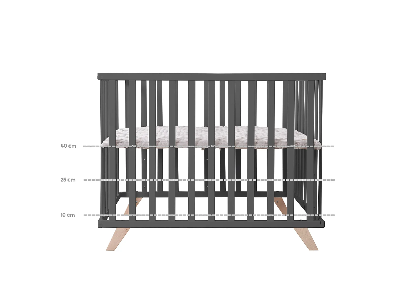 Parque Infantil de 4 Lados Roba con Inserto Lil Planet, Gris Antracita de Haya Biológica, Ecológico, Resistente, Ajustable en 3 Alturas