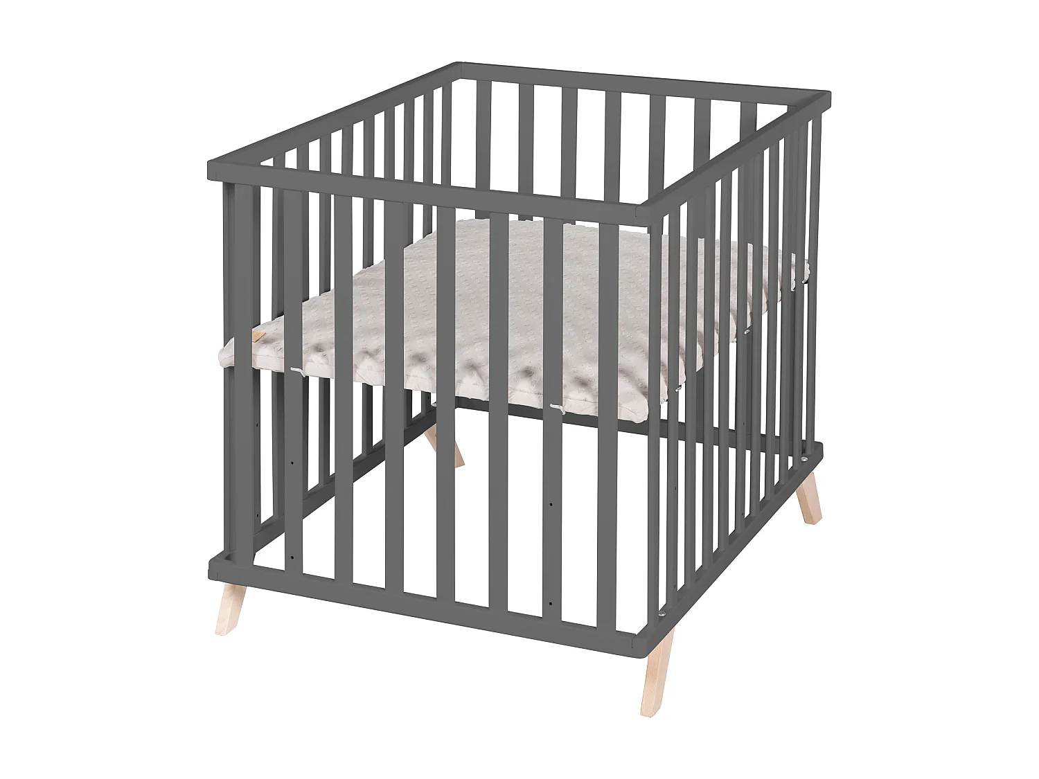 Parque Infantil de 4 Lados Roba con Inserto Lil Planet, Gris Antracita de Haya Biológica, Ecológico, Resistente, Ajustable en 3 Alturas