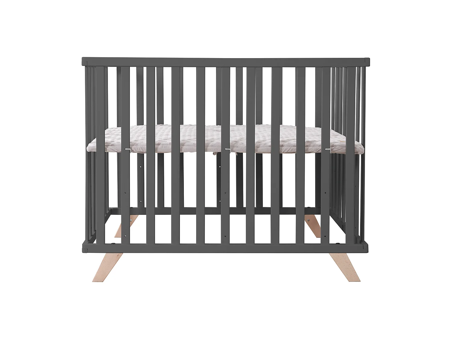 Parque Infantil de 4 Lados Roba con Inserto Lil Planet, Gris Antracita de Haya Biológica, Ecológico, Resistente, Ajustable en 3 Alturas