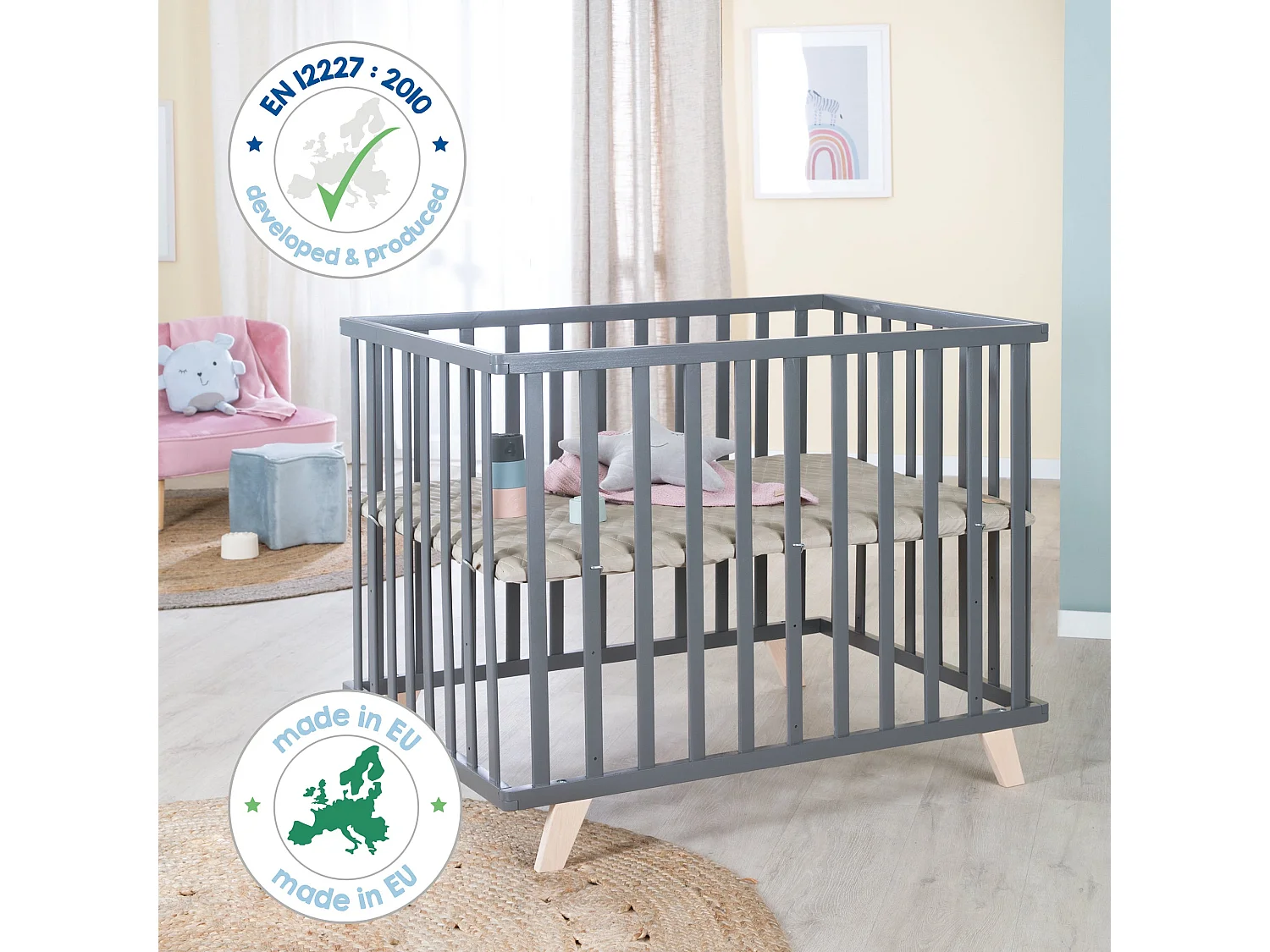 Laufgitter Greyish mit Holzfüßen