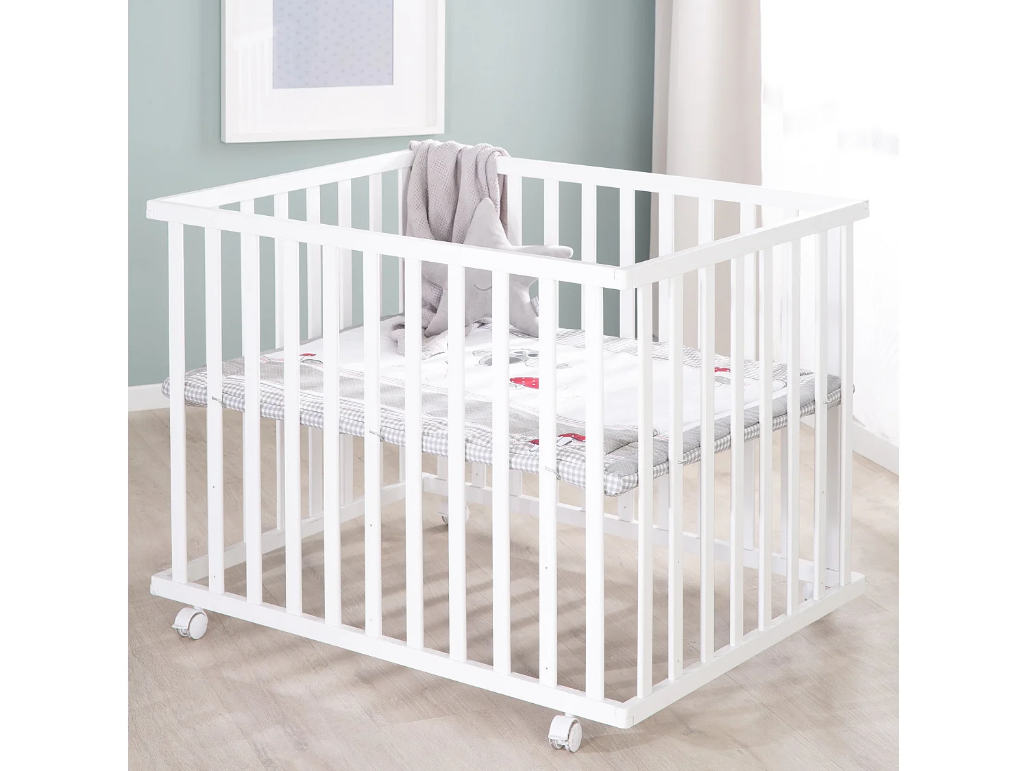 Roba Adam + Eule Parque Infantil 75x100cm con 3 Alturas Ajustables y Ruedas con Freno