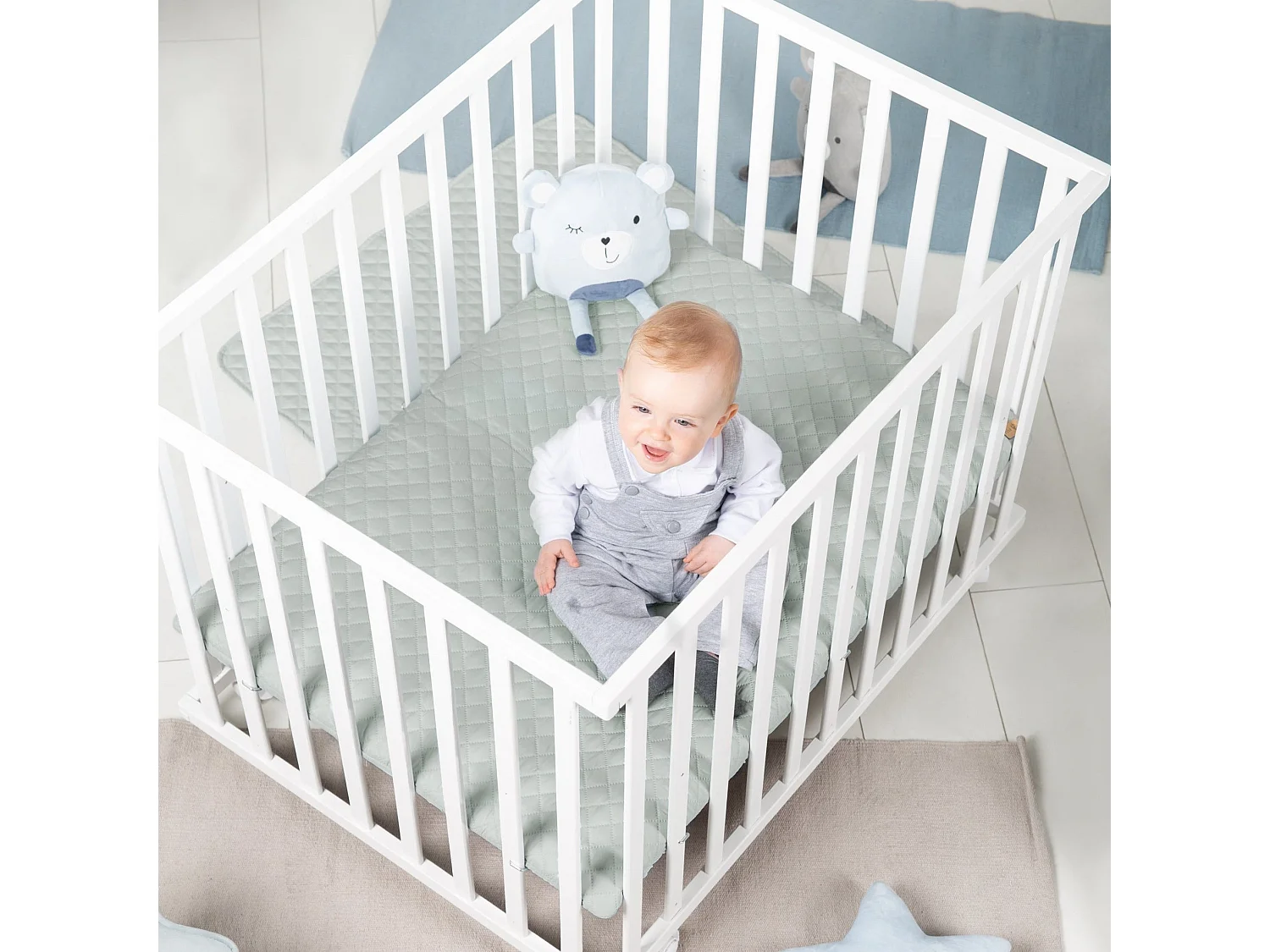 Parque de Juegos para Bebés roba Style 75x100 cm Blanco con Inserto Verde