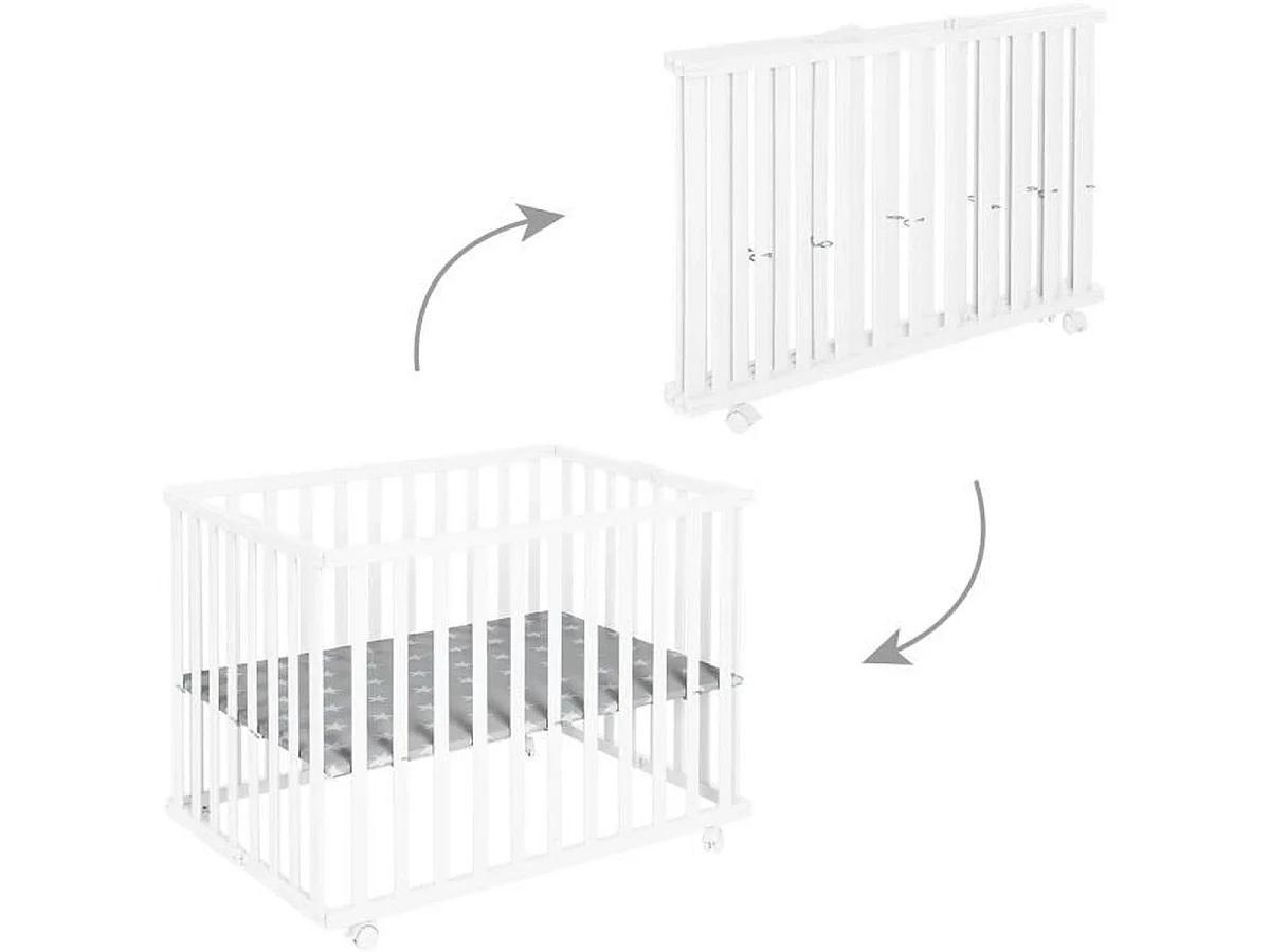 Parc pliable en bois ROBA Little Stars 75 x 100 cm - hauteur réglable, roulettes avec frein