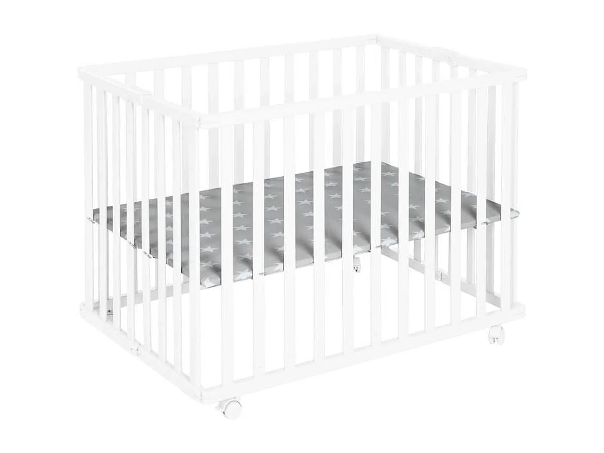 Parc pliable en bois ROBA Little Stars 75 x 100 cm - hauteur réglable, roulettes avec frein
