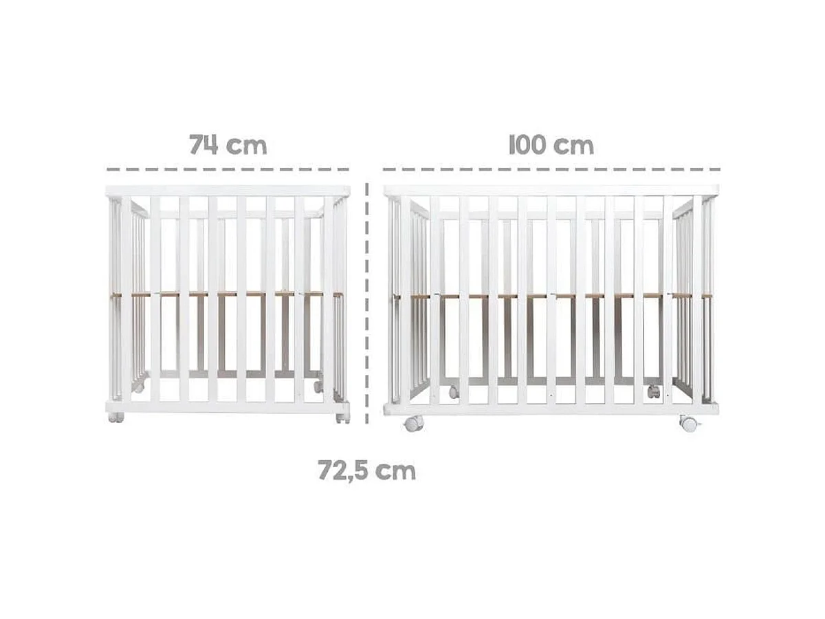 Parc pliable en bois ROBA Little Stars 75 x 100 cm - hauteur réglable, roulettes avec frein