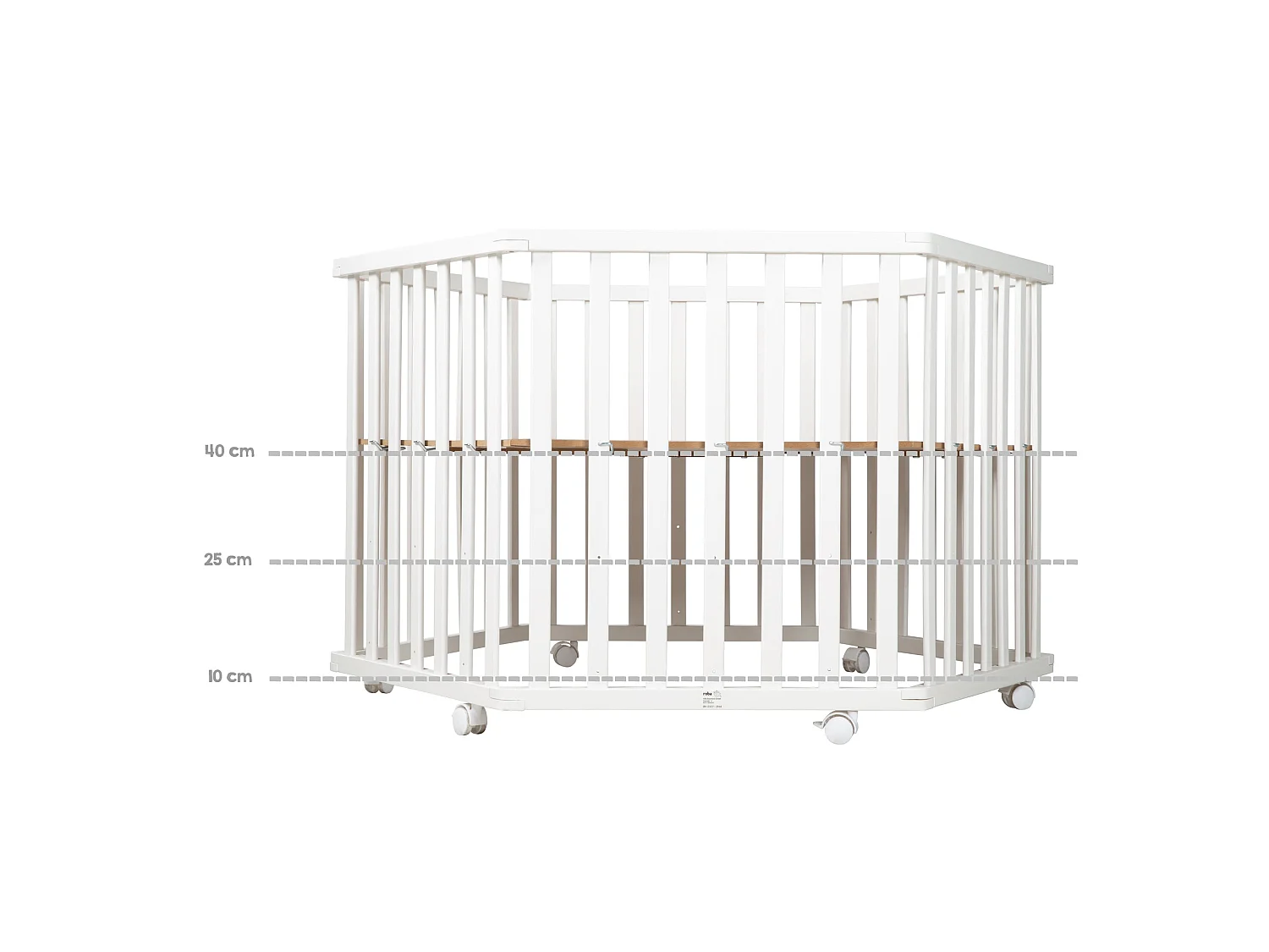 Recinto per bambini bianco roba Style a 6 lati con inserto imbottito verde e 6 ruote con freno