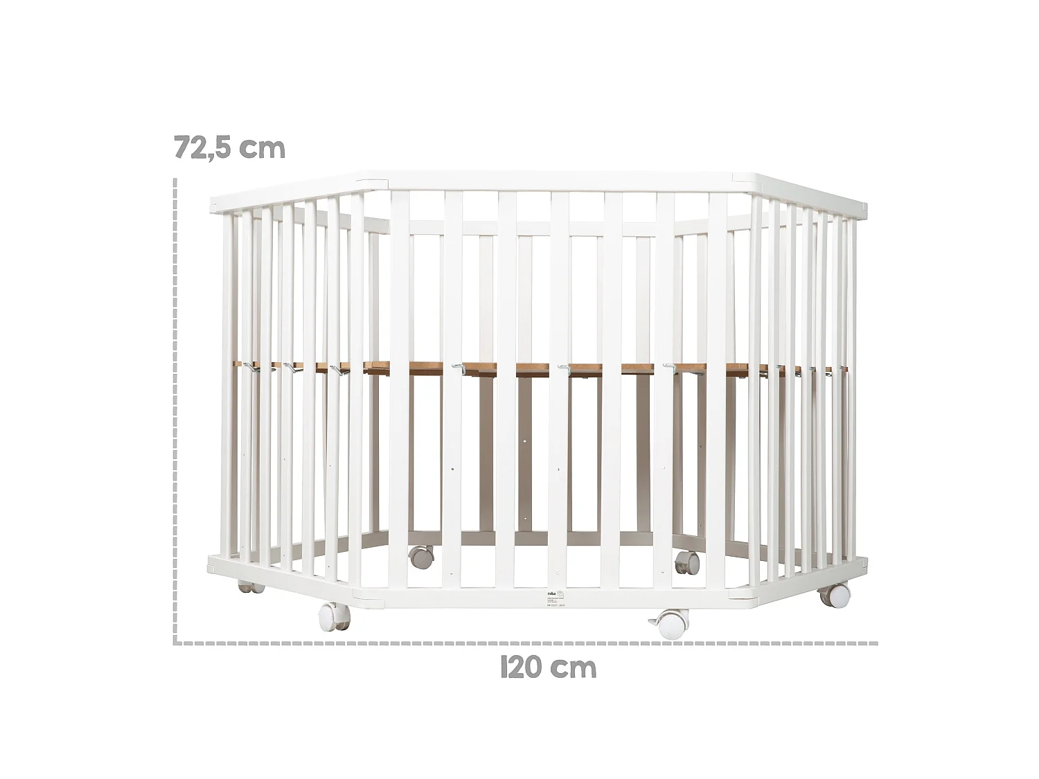 Recinto per bambini bianco roba Style a 6 lati con inserto imbottito verde e 6 ruote con freno