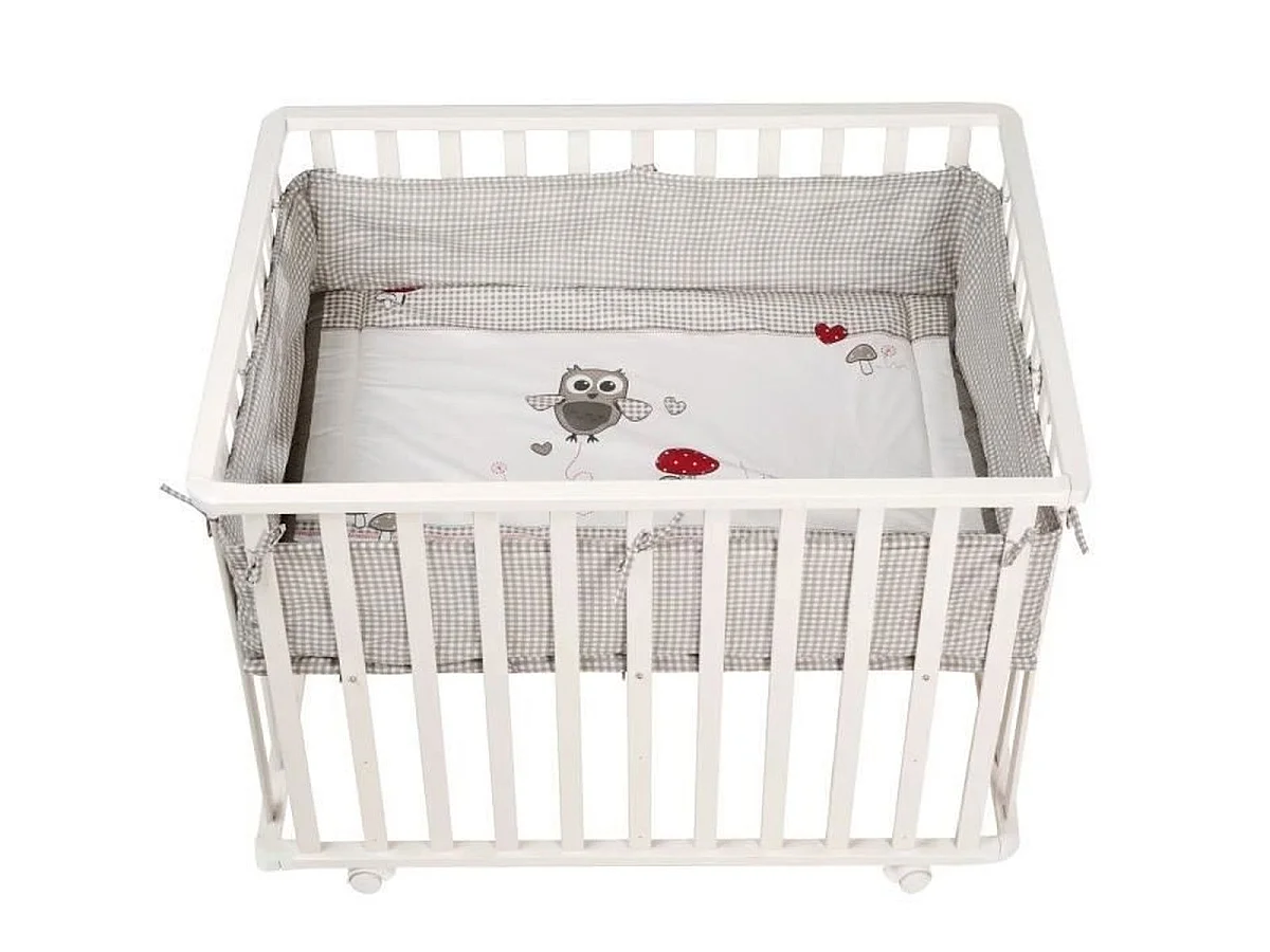 Parc bébé en bois ROBA Adam & Eule rectangulaire 75×100 cm avec insert rembourré 2 cm et roulettes