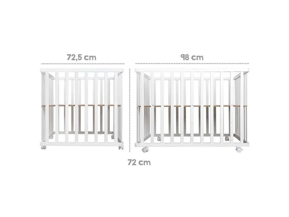 Parc bébé en bois ROBA Adam & Eule rectangulaire 75×100 cm avec insert rembourré 2 cm et roulettes