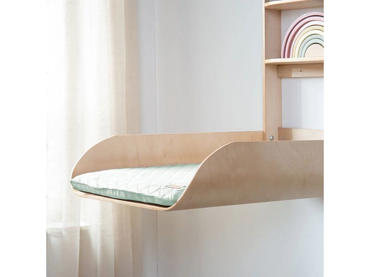 ROBA Table à langer murale pliable en bois naturel avec étagères intégrées