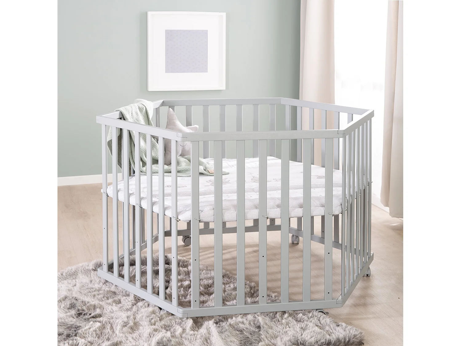 Parque Infantil de 6 Lados Roba Star Magic Taupe - 3 Niveles de Altura, Inserto Acolchado Suave, Ecológico