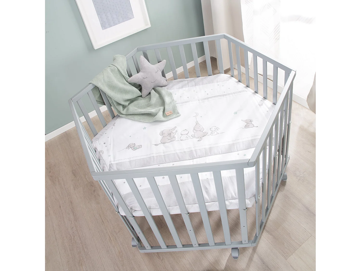 Parque Infantil de 6 Lados Roba Star Magic Taupe - 3 Niveles de Altura, Inserto Acolchado Suave, Ecológico