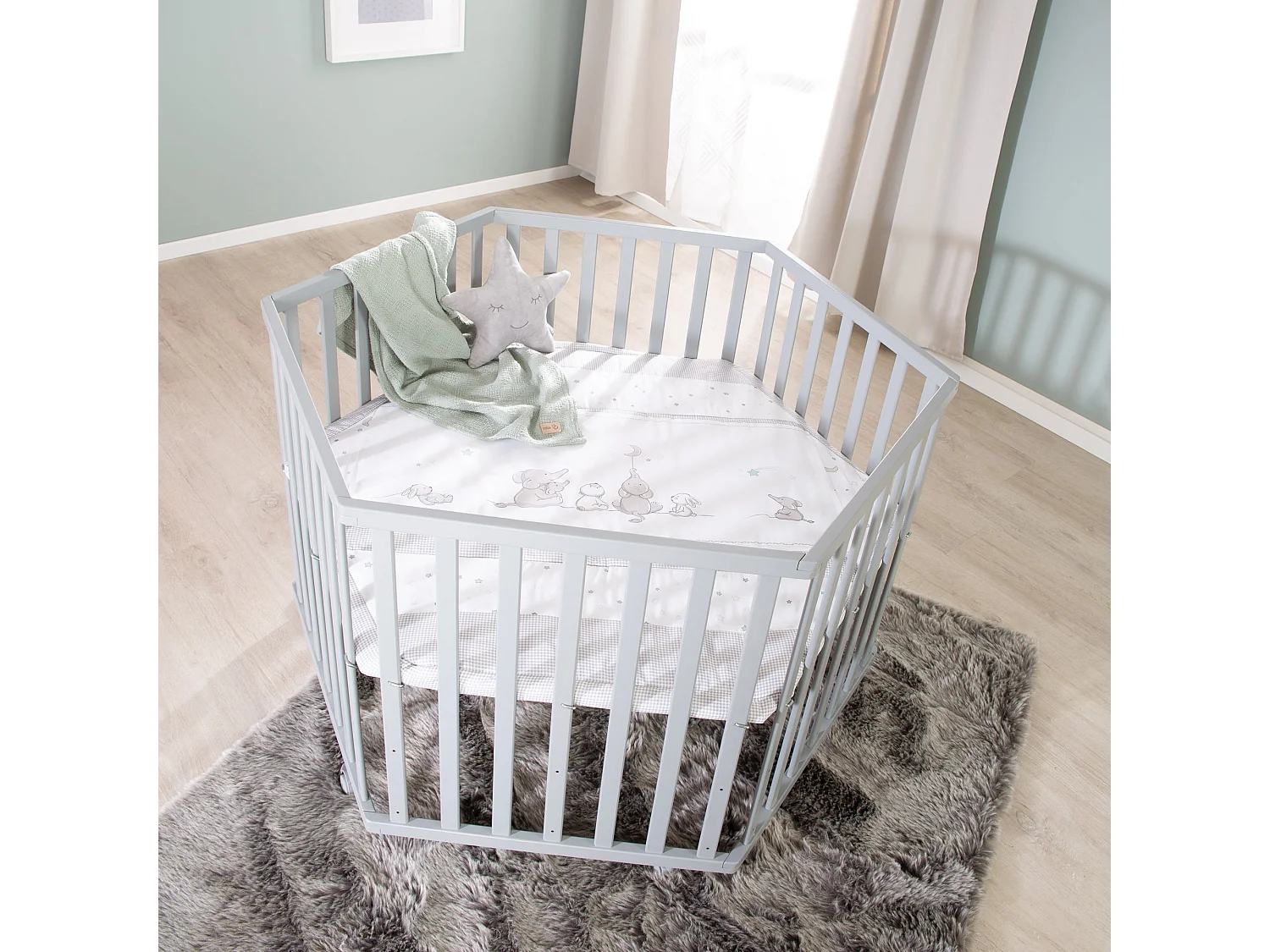 Parque Infantil de 6 Lados Roba Star Magic Taupe - 3 Niveles de Altura, Inserto Acolchado Suave, Ecológico