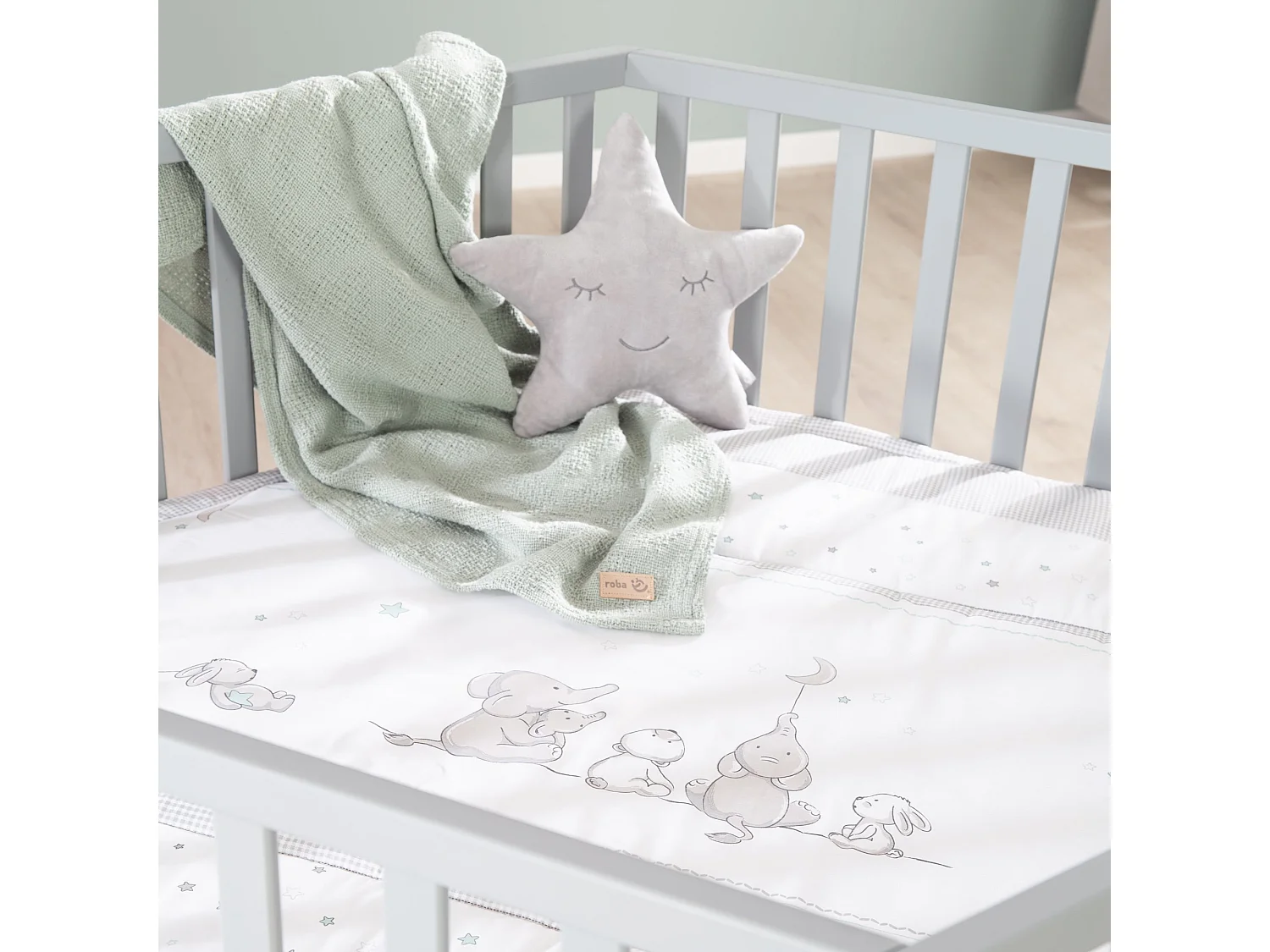 Parque Infantil de 6 Lados Roba Star Magic Taupe - 3 Niveles de Altura, Inserto Acolchado Suave, Ecológico