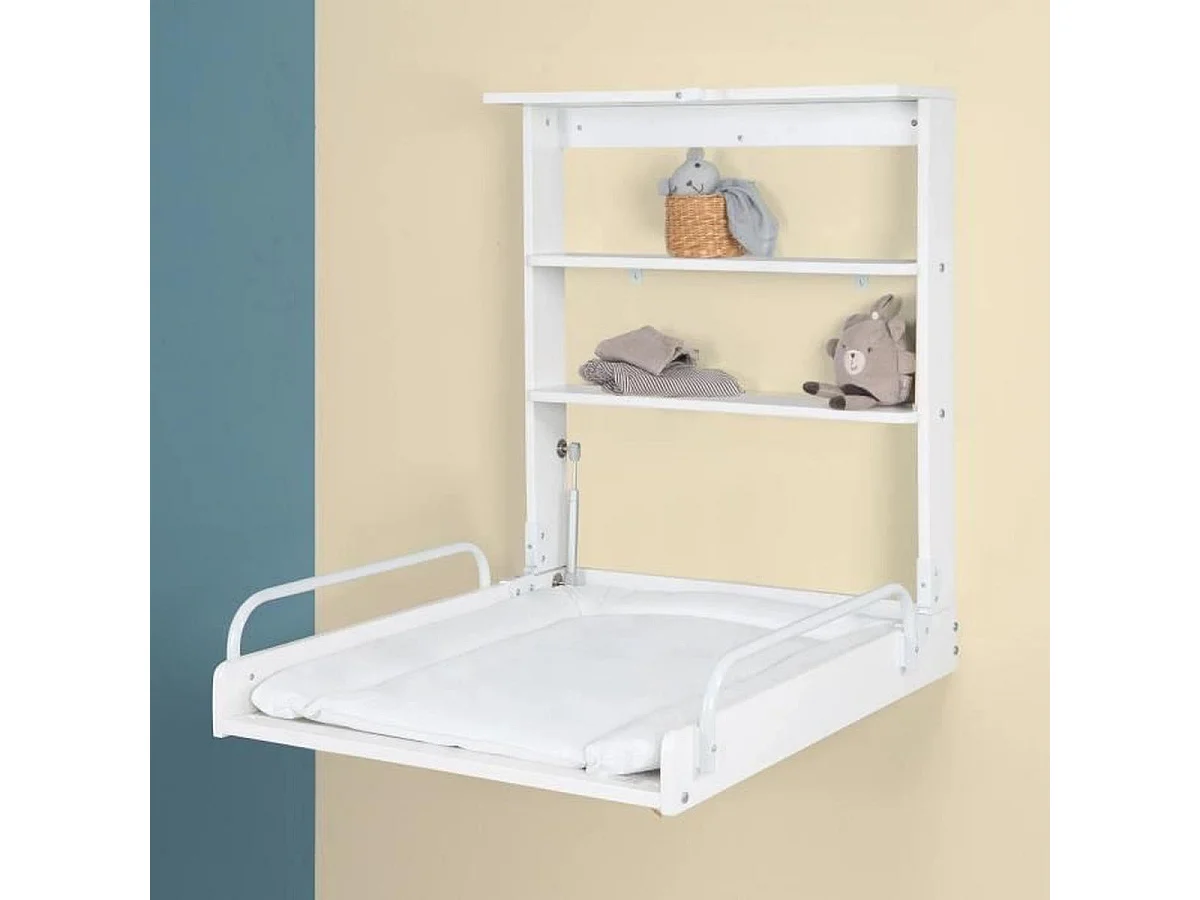 ROBA Table à langer murale rabattable avec matelas imperméable, Blanc