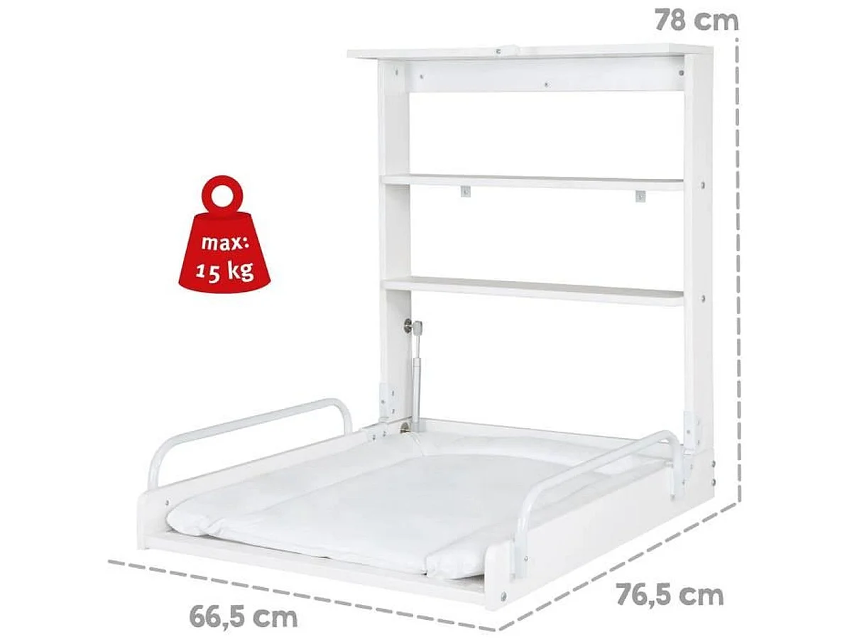 ROBA Table à langer murale rabattable avec matelas imperméable, Blanc