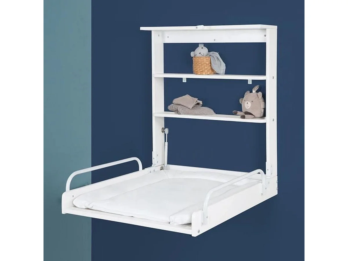 ROBA Table à langer murale rabattable avec matelas imperméable, Blanc