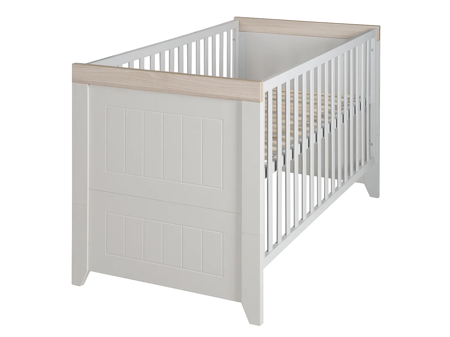 Lit Bébé et Junior Convertible Roba Helene - Luna Elm/Gris Clair, 3 Niveaux de Hauteur, Bois Solide, Design Moderne