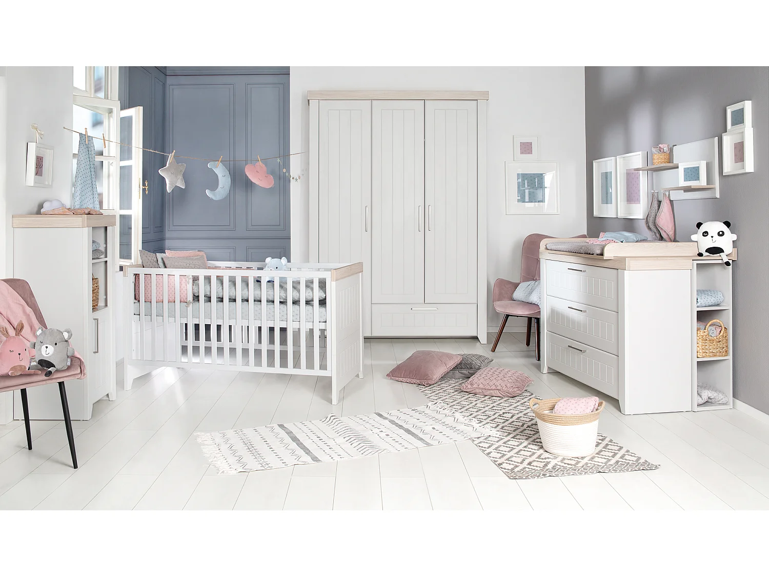 Lit Bébé et Junior Convertible Roba Helene - Luna Elm/Gris Clair, 3 Niveaux de Hauteur, Bois Solide, Design Moderne