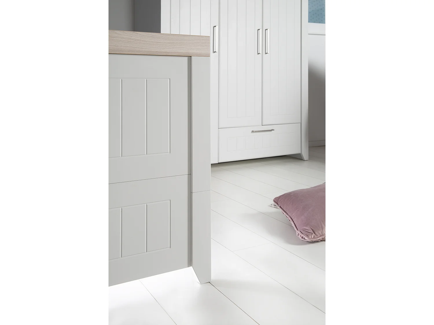 Lit Bébé et Junior Convertible Roba Helene - Luna Elm/Gris Clair, 3 Niveaux de Hauteur, Bois Solide, Design Moderne