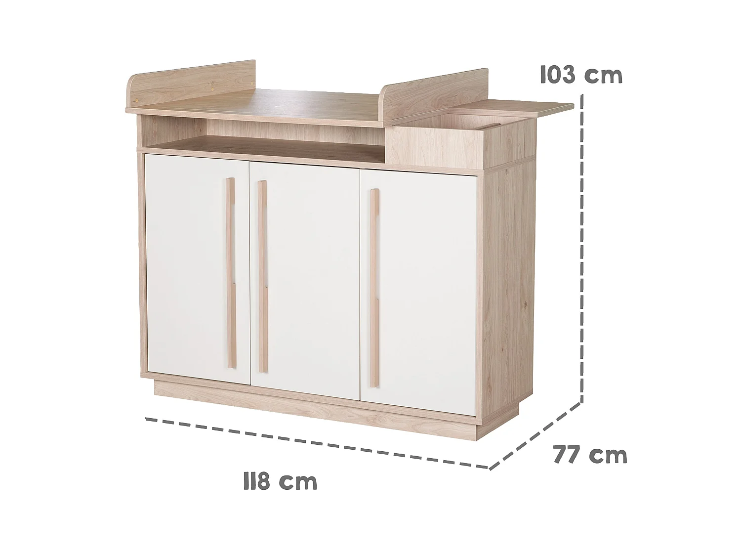 Mesa de cambio de pañales para bebé Roba Elva Beige con puertas de cierre suave y estantes abiertos