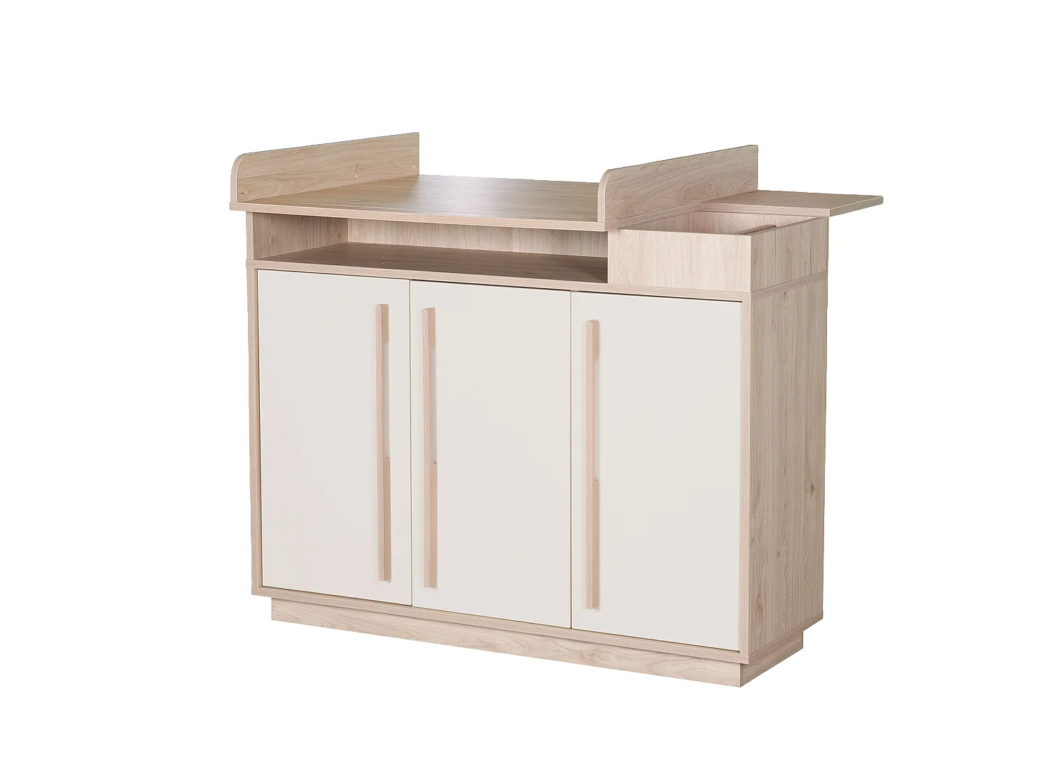 Mesa de cambio de pañales para bebé Roba Elva Beige con puertas de cierre suave y estantes abiertos