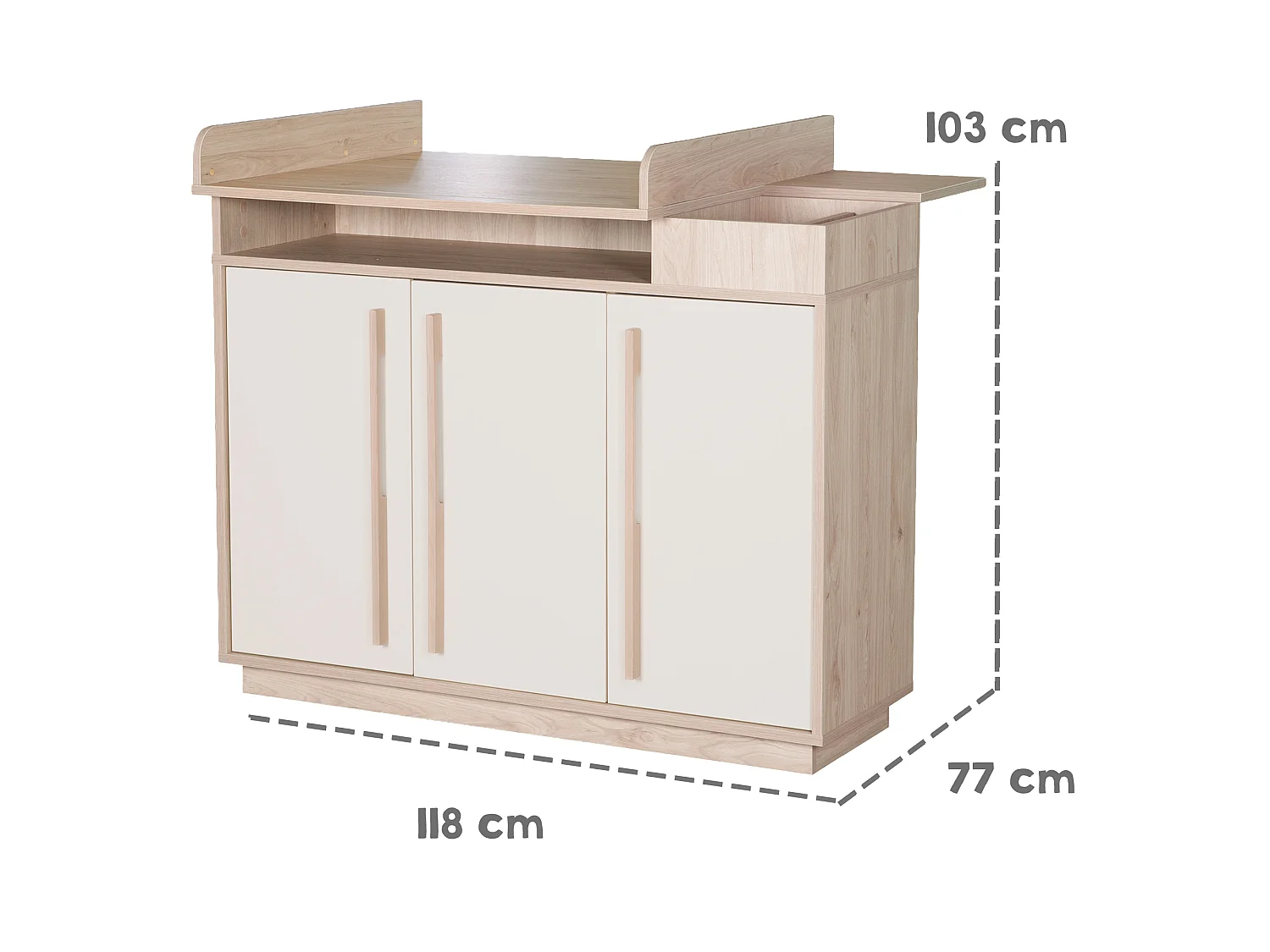 Mesa de cambio de pañales para bebé Roba Elva Beige con puertas de cierre suave y estantes abiertos