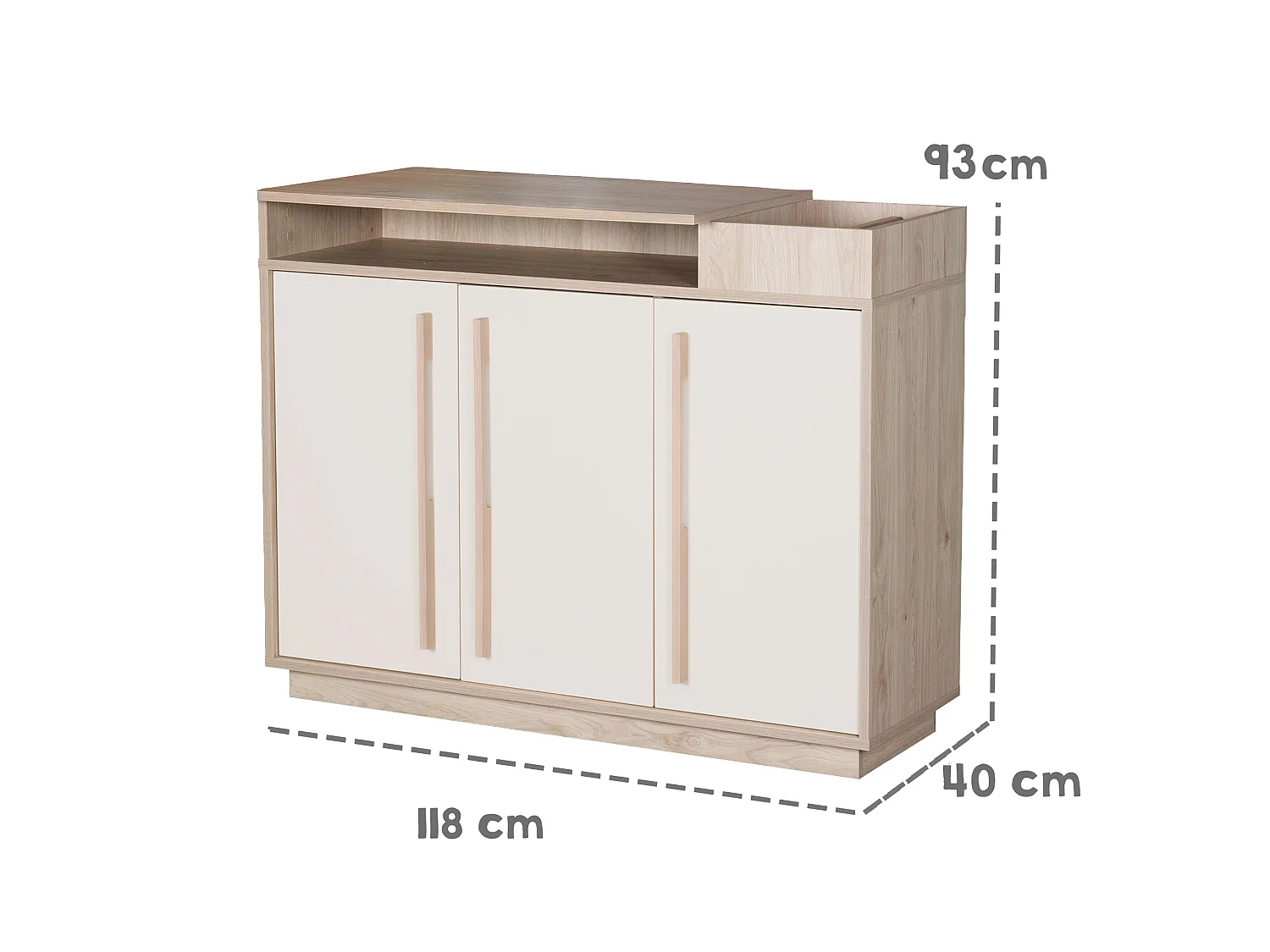 Mesa de cambio de pañales para bebé Roba Elva Beige con puertas de cierre suave y estantes abiertos