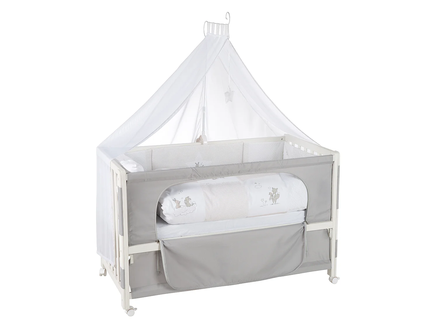 Lit Roba Room 60x120 cm Renard + Lapin Beistellbett avec Hauteur Réglable et Côté en Toile