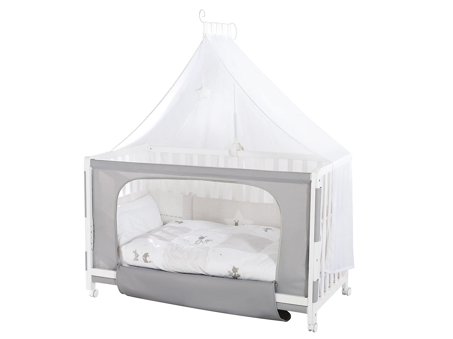 Lit Roba Room 60x120 cm Renard + Lapin Beistellbett avec Hauteur Réglable et Côté en Toile