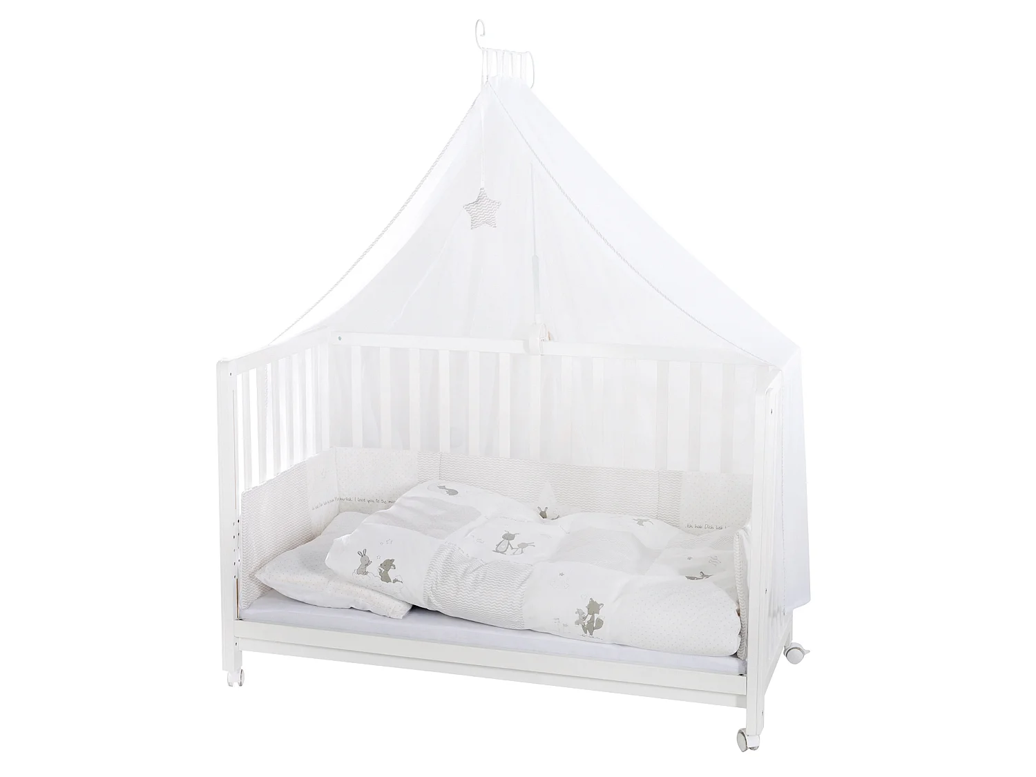Lit Roba Room 60x120 cm Renard + Lapin Beistellbett avec Hauteur Réglable et Côté en Toile