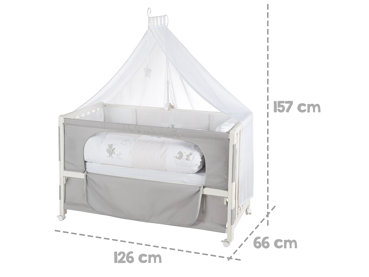 Lit Roba Room 60x120 cm Renard + Lapin Beistellbett avec Hauteur Réglable et Côté en Toile