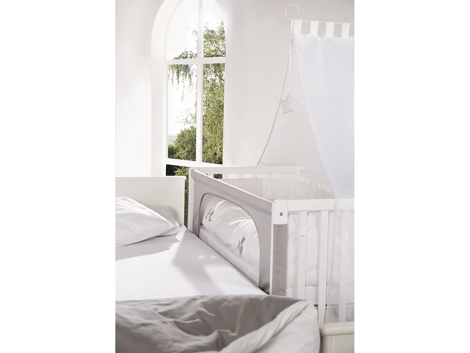 Lit Roba Room 60x120 cm Renard + Lapin Beistellbett avec Hauteur Réglable et Côté en Toile