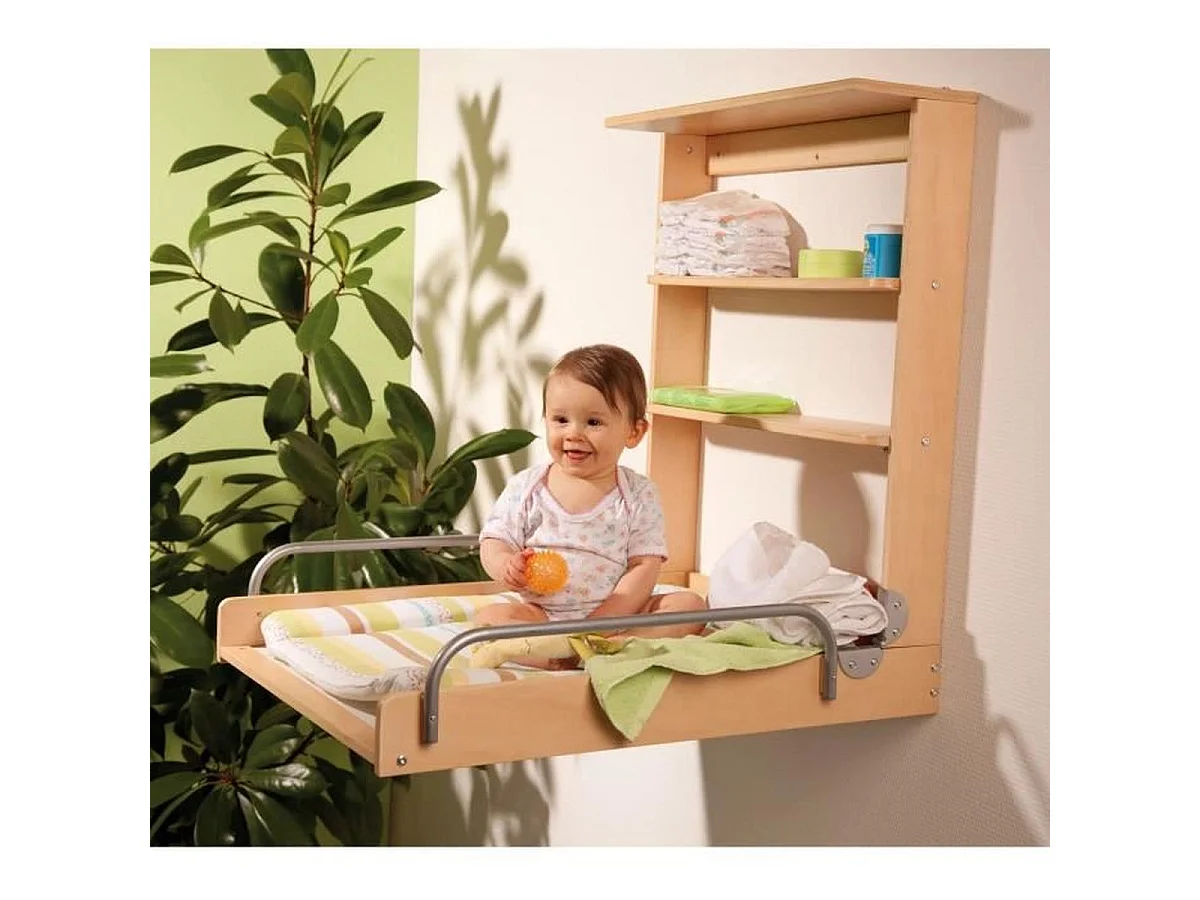 Table à langer murale rabattable ROBA Dschungelbaby avec matelas 59 x 72 cm