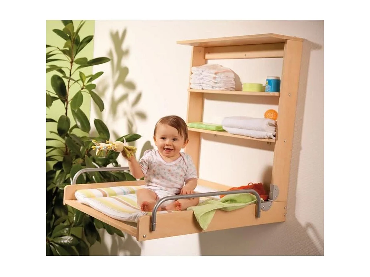 Table à langer murale rabattable ROBA Dschungelbaby avec matelas 59 x 72 cm