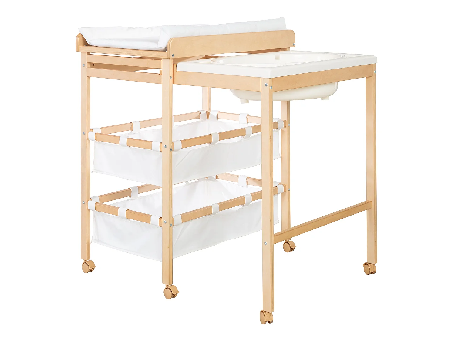 Mesa para Cambiar Pañales de Bebé Roba Extensible con Bañera y Almacenamiento - Roble Claro