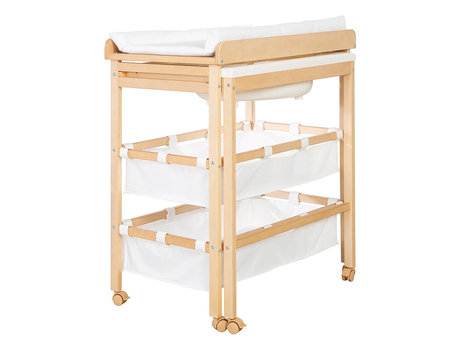 Mesa para Cambiar Pañales de Bebé Roba Extensible con Bañera y Almacenamiento - Roble Claro