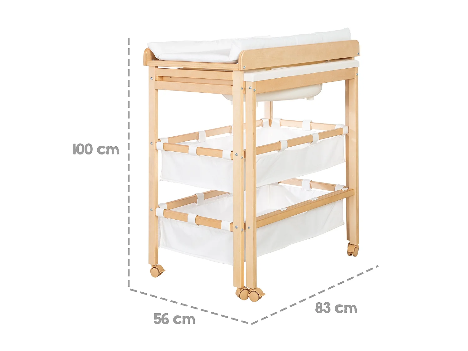 Mesa para Cambiar Pañales de Bebé Roba Extensible con Bañera y Almacenamiento - Roble Claro