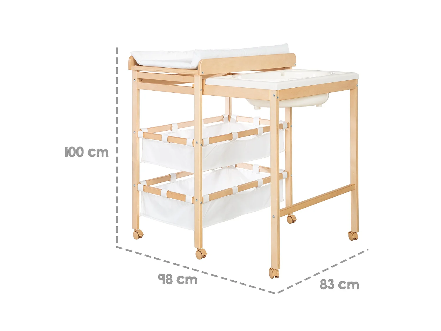 Mesa para Cambiar Pañales de Bebé Roba Extensible con Bañera y Almacenamiento - Roble Claro